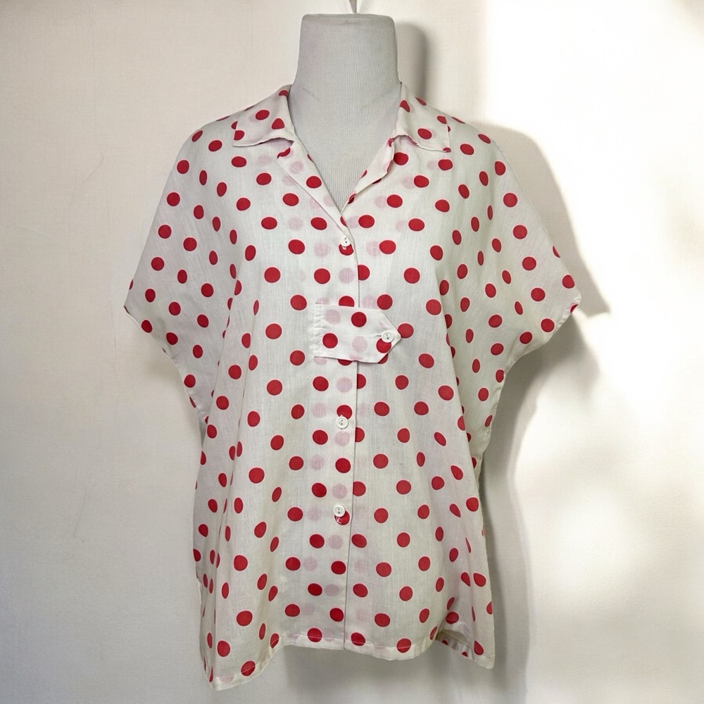 Vintage Polka Dot Button-Up Blouse